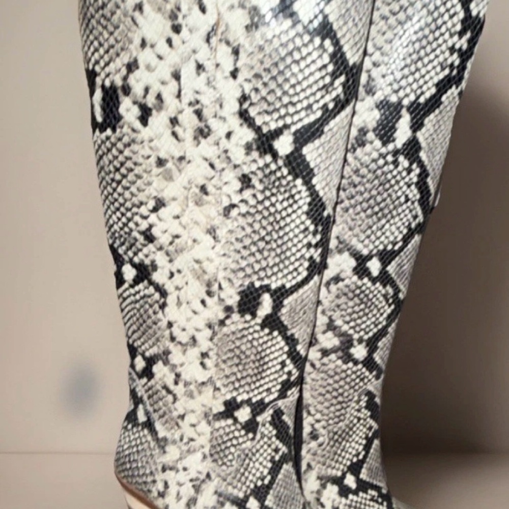 Gianni Bini Snake-Print Knee Boots in Black and Cream - Picture 2 of 4